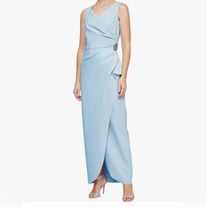 Alex Evenings Women's Slimming Long Side Ruched Dress with Cascade Ruffle Skirt